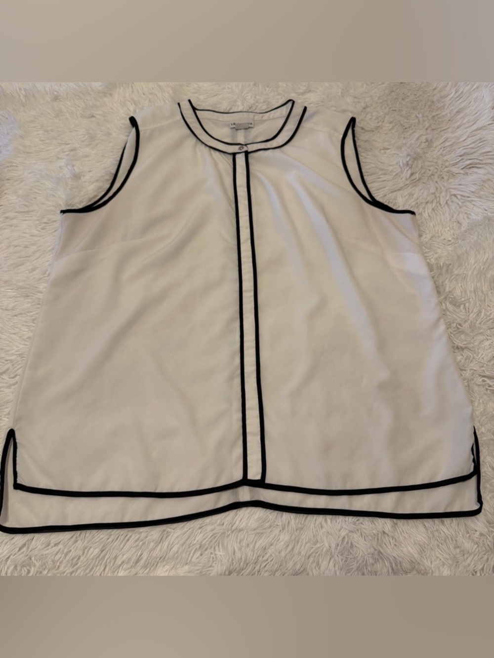 Liz Claiborne Sleeveless White Shell with Black Piping
